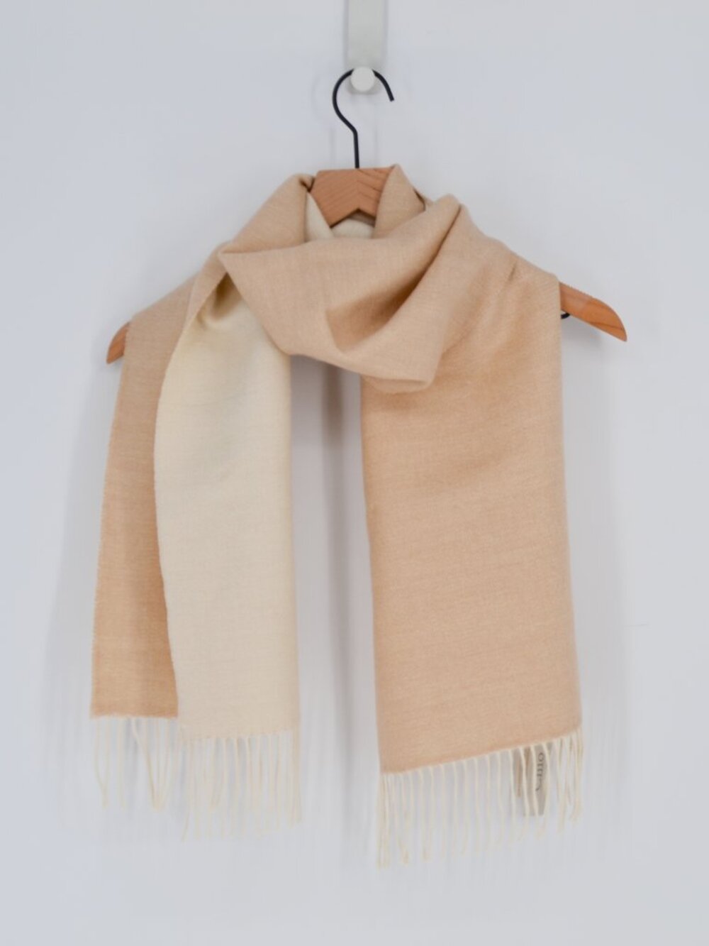 Chio Two-Tone Fringed Scarf Beige Cream 100% Baby Alpaca